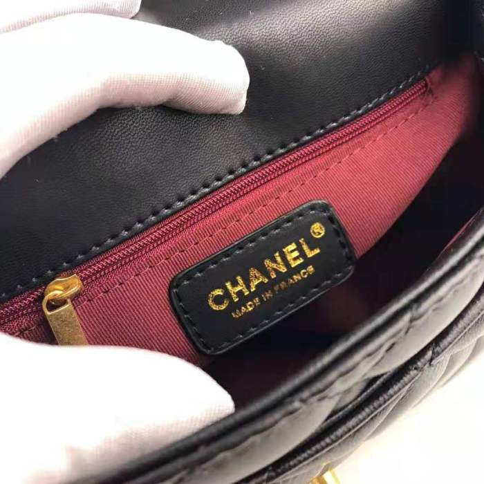 Chanel Women Flap Bag with Top Handle in Lambskin Leather