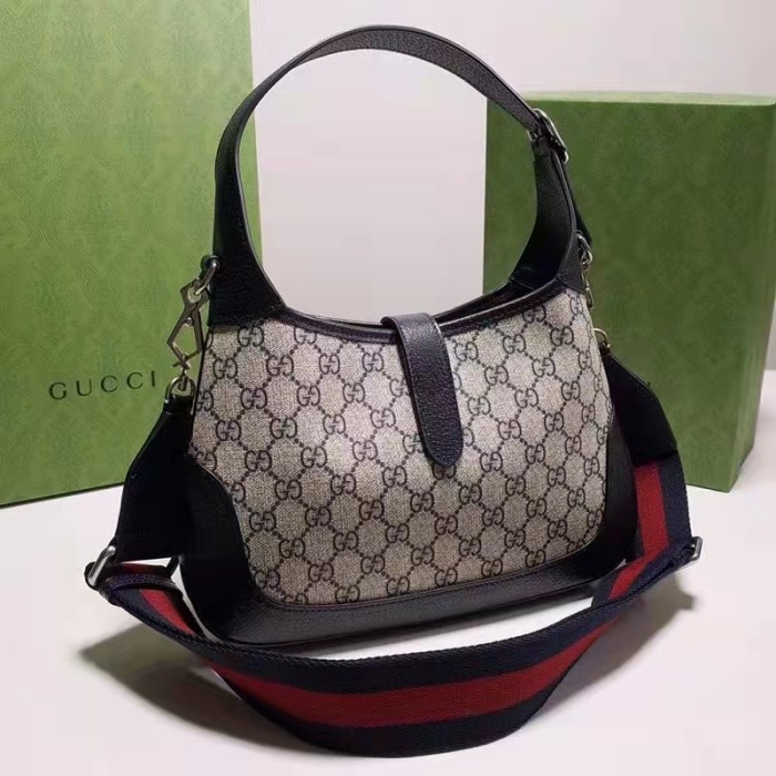 Gucci Unisex Jackie 1961 Small GG Shoulder Bag Beige Blue GG Supreme Canvas