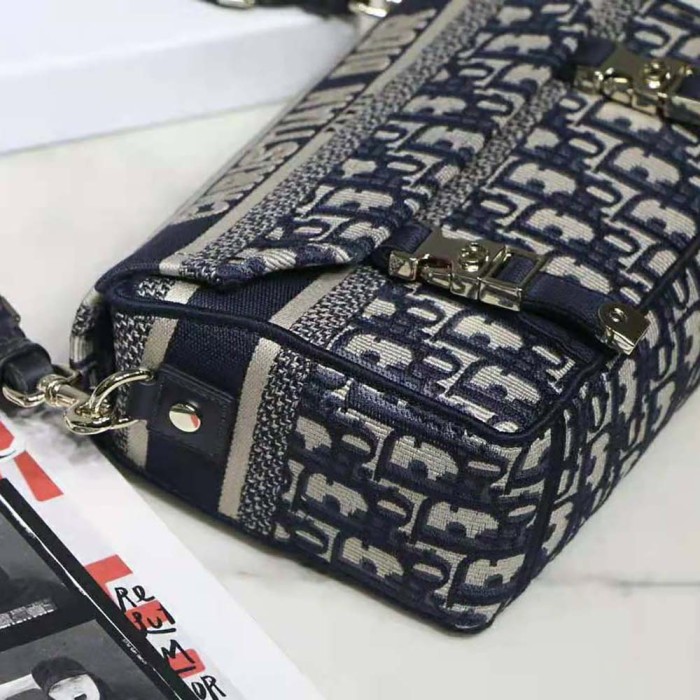 Dior Women Small Diorcamp Bag Blue Dior Oblique Embroidery