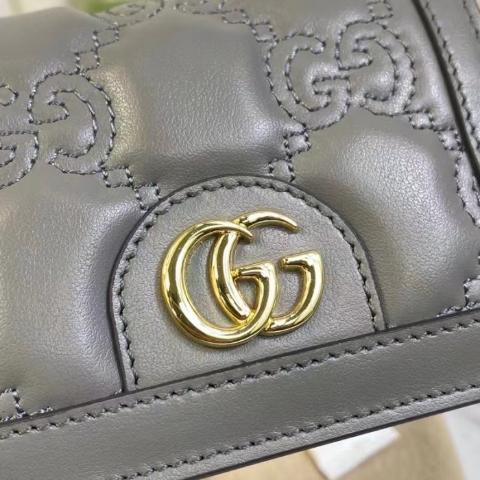 Gucci Unisex GG Marmont Card Case Wallet Grey GG Matelassé Leather Double G