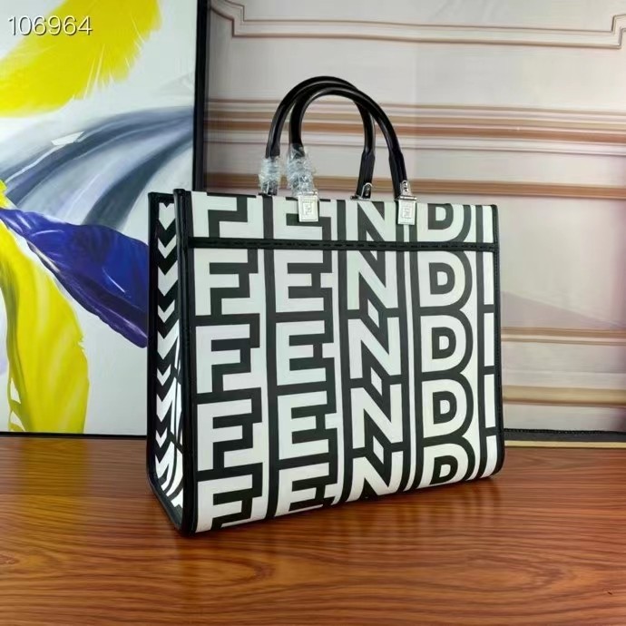 Fendi FF Women Sunshine Medium Two-Tone Printed Leather Roma Capsule Shopper