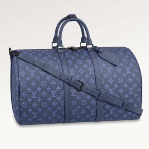 Louis Vuitton LV Unisex Keepall Bandoulière 50 Navy Blue Cabin Monogram Shadow Cowhide