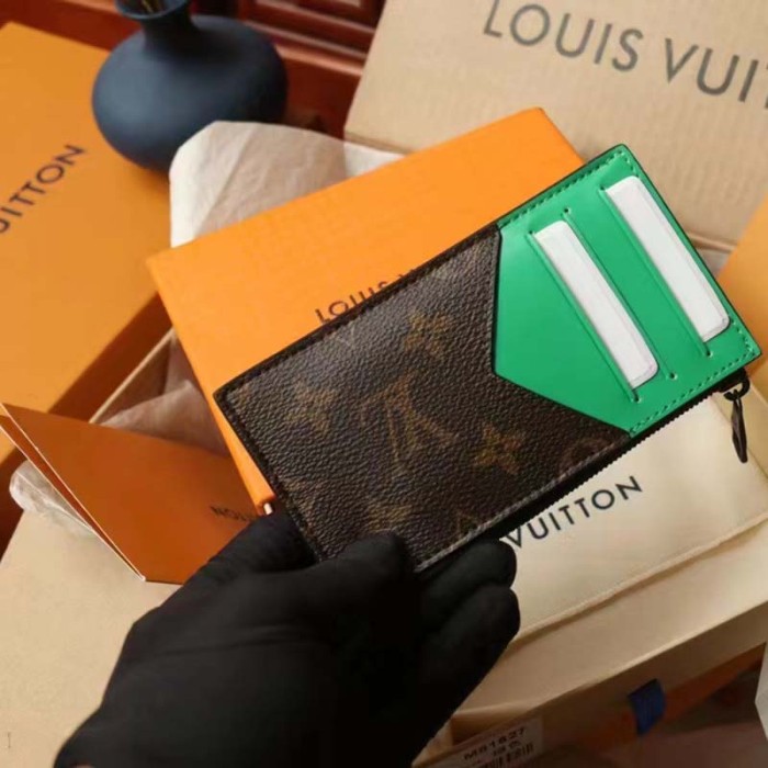 Louis Vuitton LV Unisex Coin Card Holder Monogram Macassar Coated Canvas Green