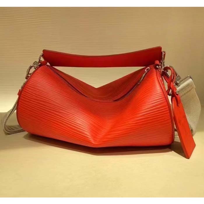 Louis Vuitton LV Unisex Soft Polochon MM Vermillion Red Epi XL Grained Cowhide Leather