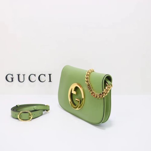Gucci Women GG Blondie Shoulder Bag Green Leather Round Interlocking G