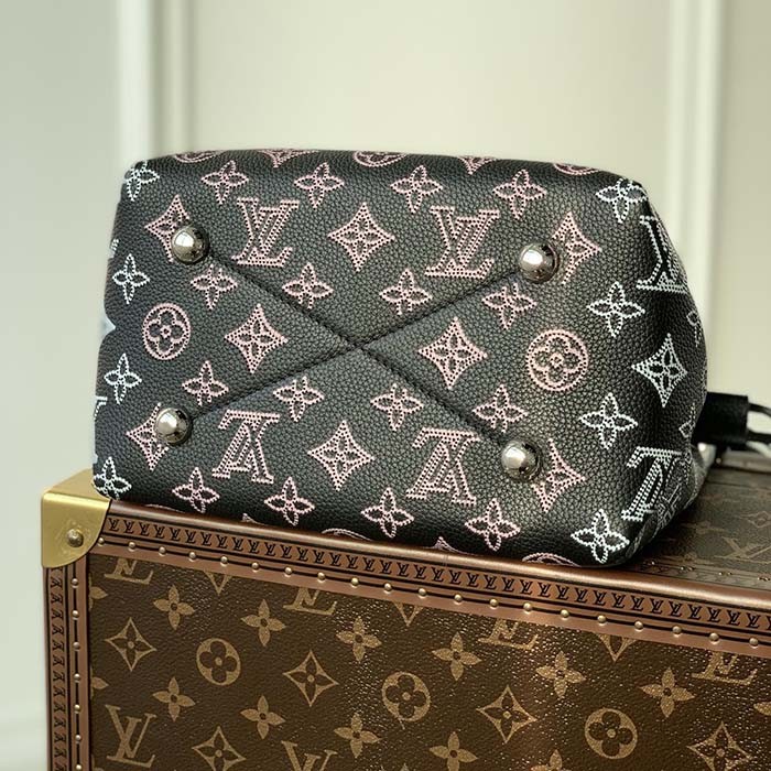 Louis Vuitton LV Women Bella Bucket Bag Black Perforated Mahina Calf Leather