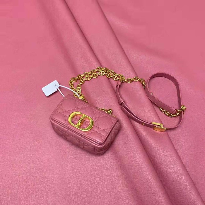 Dior Women Micro Dior Caro Bag Yarrow Pink Supple Cannage Calfskin