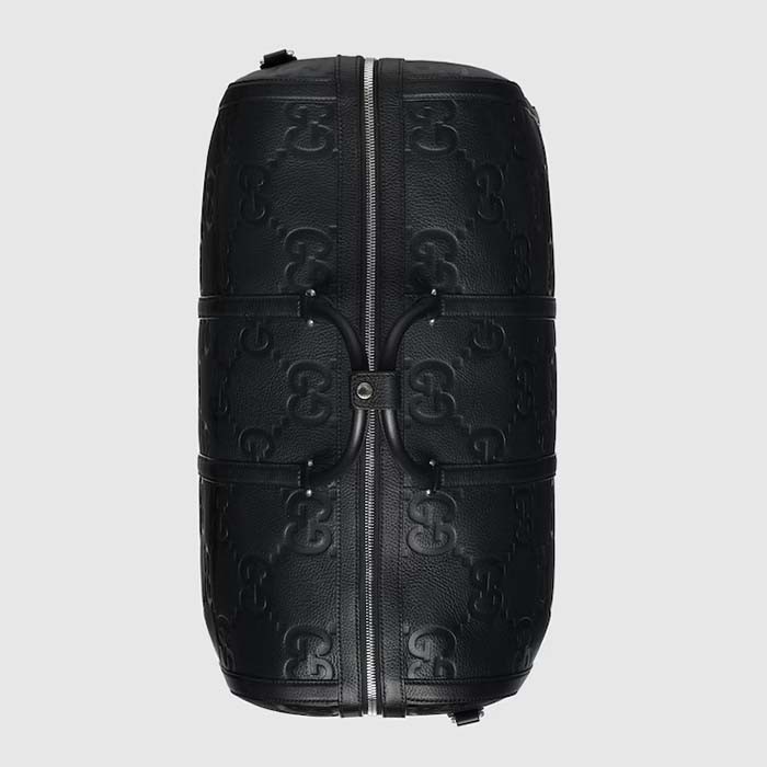 Gucci Unisex Jumbo GG Large Duffle Bag Black Leather Double G Zip Closure