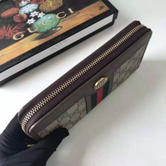 Gucci GG Unisex Ophidia GG Zip Around Wallet in Beige/Ebony GG Supreme Canvas