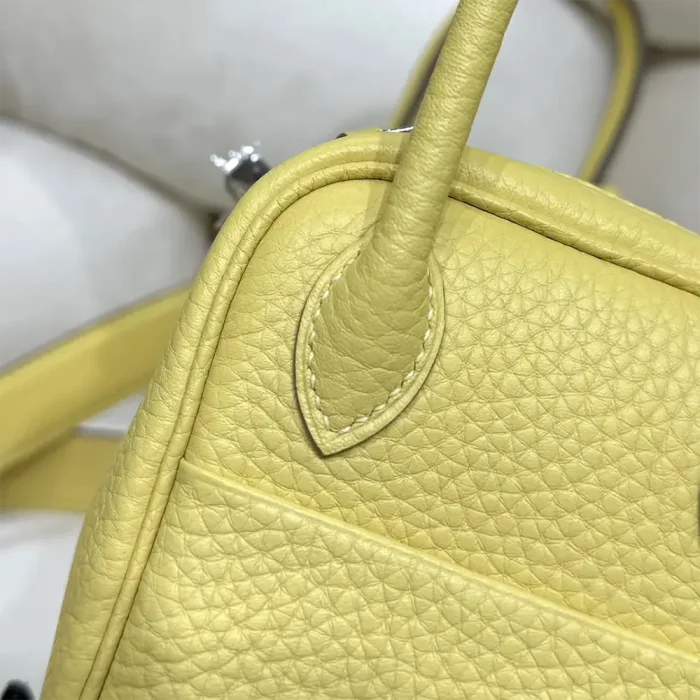 Hermes Women Lindy Mini 19 in Clemence Leather-Yellow/Silver