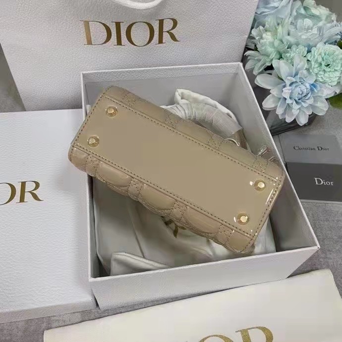 Dior Women CD Mini Lady Dior Bag Pale Yellow Patent Cannage Calfskin