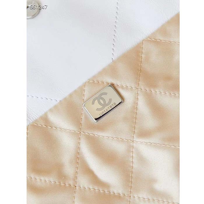 Chanel Women CC Chanel 22 Small Handbag Shiny Calfskin Rainbow Metal White