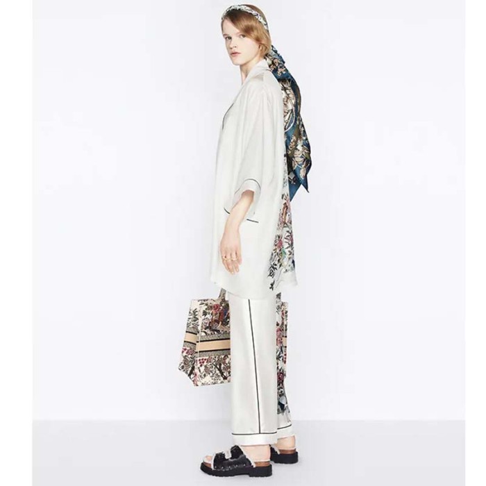 Dior Women CD Large Book Tote Ecru Multicolor Jardin D'Hiver Embroidery