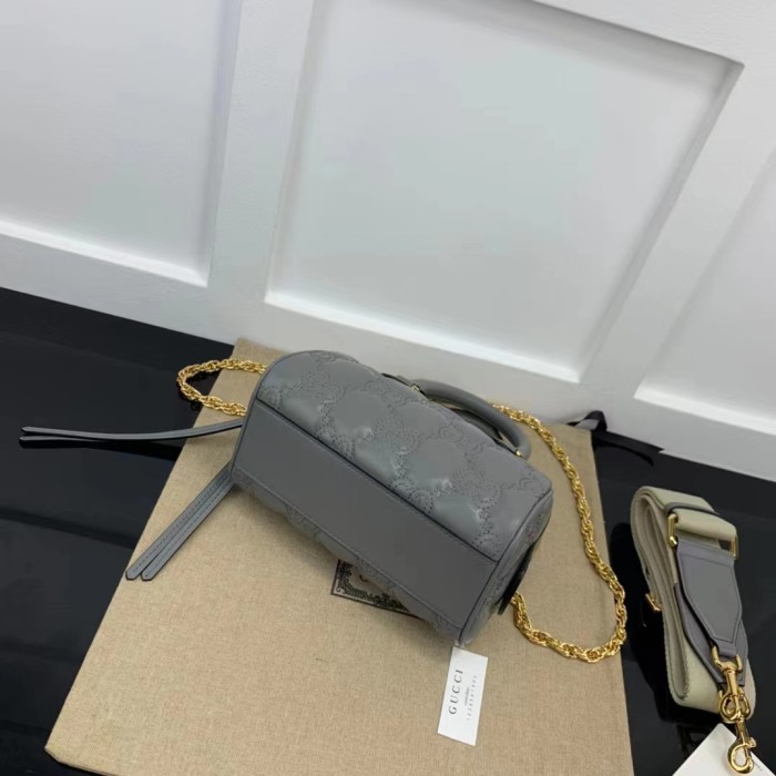 Gucci Women GG Matelassé Leather Top Handle Bag Dusty Grey Double G