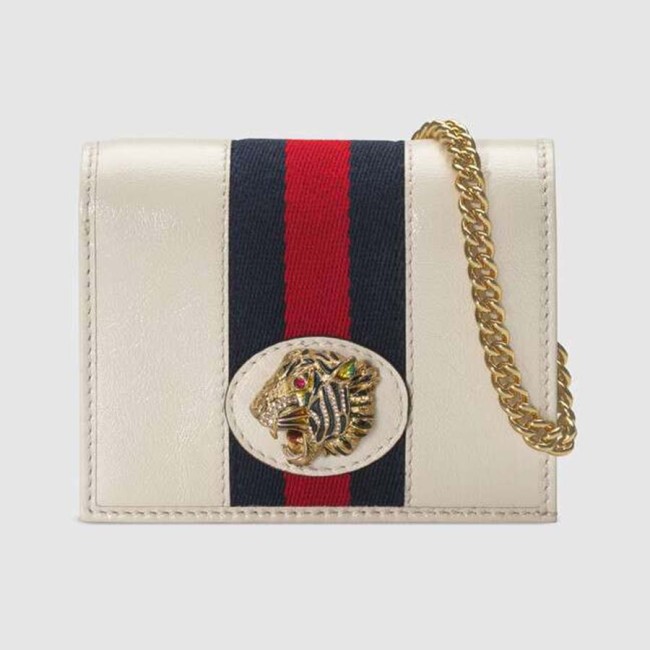 Gucci GG Women Rajah Chain Card Case Wallet Bag in Leather