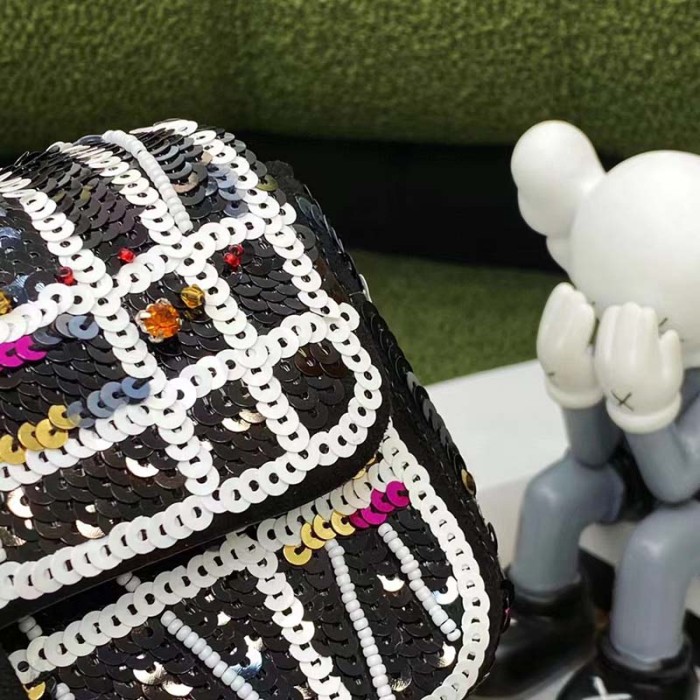 Chanel Women CC Only 1 Bag Set Of 4 Minis Bags Black Lambskin Sequins Glass Pearls