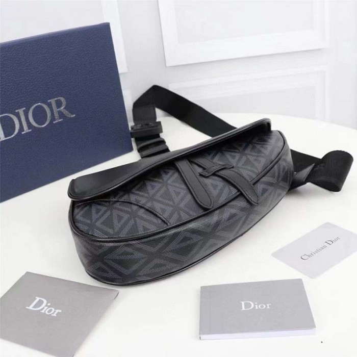 Dior Unisex CD Mini Saddle Bag Black CD Diamond Canvas Smooth Calfskin