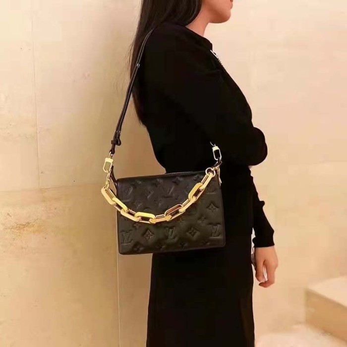 Louis Vuitton LV Unisex Coussin BB Black Monogram-Embossed Puffy Lambskin Calfskin