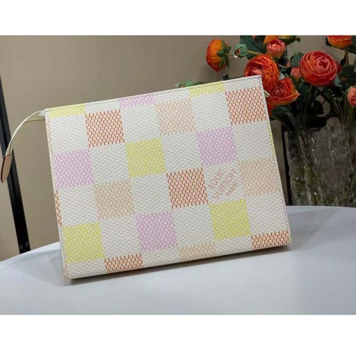 Louis Vuitton LV Unisex Toilet Pouch Peach Damierlicious Coated Canvas N40740