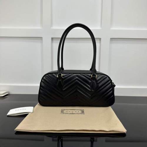 Gucci Women GG Marmont Medium Top Handle Bag Black Matelassé Chevron Leather