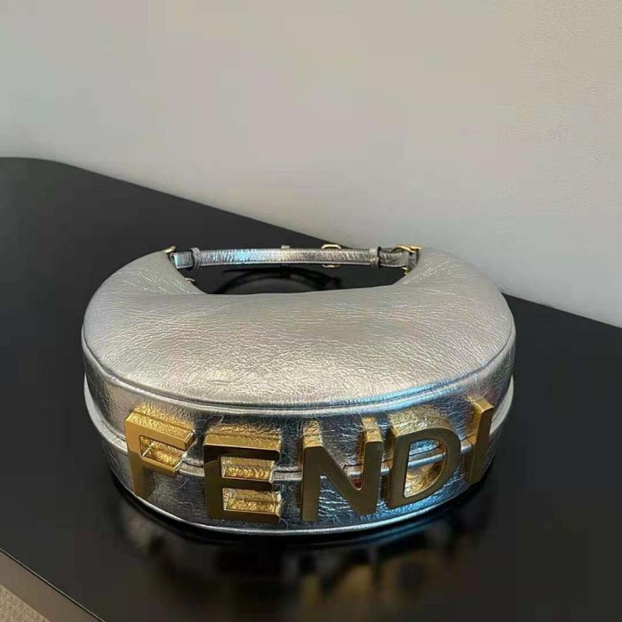 Fendi Women Fendigraphy Small Silver Laminated Leather Bag