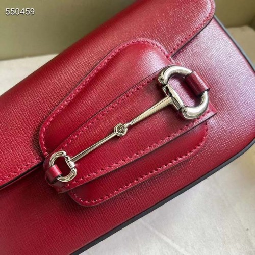Gucci Women GG Gucci Horsebit 1955 Small Shoulder Bag Red Leather Flap Closure