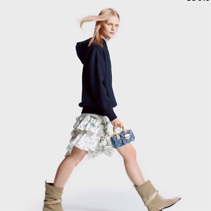 Louis Vuitton LV Unisex Nano Speedy Bag Denim Blue GOTS Monogram Denim Canvas Natural Cowhide Leather