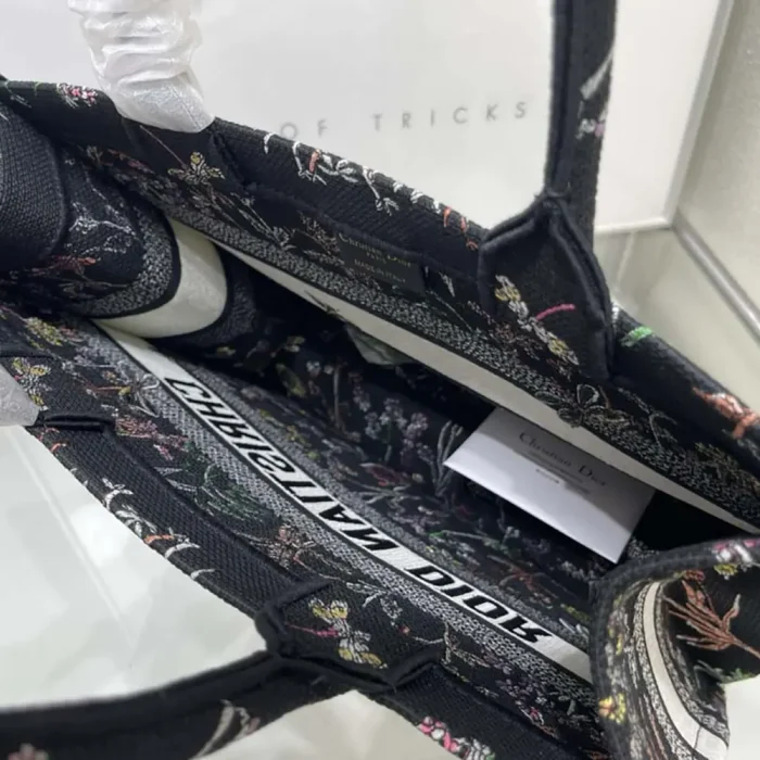 Dior Women Medium Dior Book Tote Black Embroidery with Multicolor Millefiori Unicorn Motif