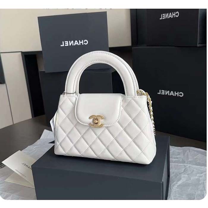 Chanel Women CC Mini Shopping Bag Shiny Crumpled Calfskin White