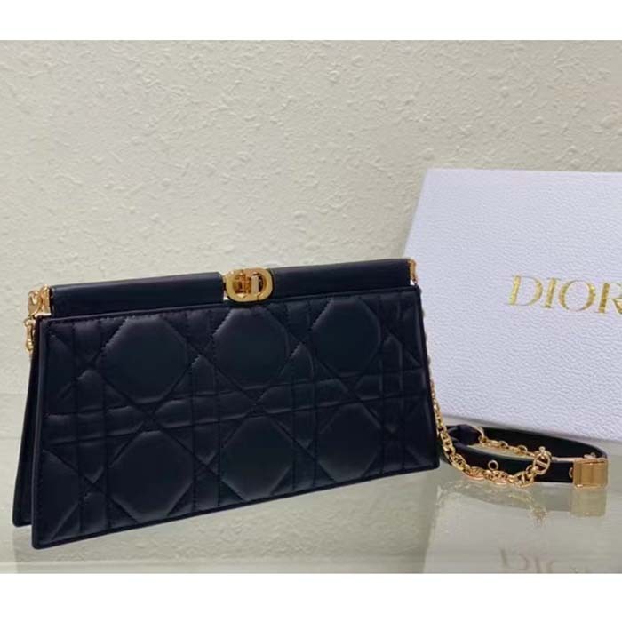 Dior Women CD Dior Caro Colle Noire Clutch Chain Black Cannage Lambskin