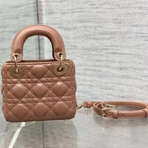 Dior Women CD Lady Dior Micro Bag Rose Des Vents Cannage Lambskin