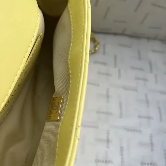 Chanel Women Mini Flap Bag with Top Handle Shiny Lambskin Imitation Pearls-Yellow