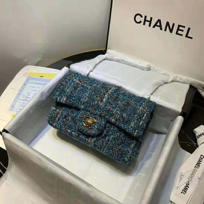 Chanel Women Mini Flap Bag in Tweeds & Fabrics-Blue