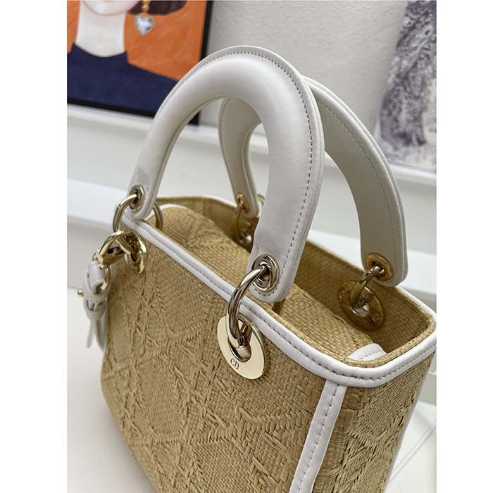 Dior Women CD Small Lady D-Lite Bag Natural Macrocannage Raffia