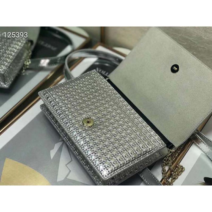 Dior Women 30 Montaigne 2-in-1 Pouch Metallic Stardust Gray Microcannage Calfskin