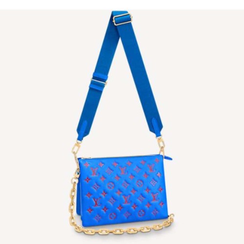 Louis Vuitton LV Unisex Cruissin PM Handbag Blue Red Monogram Embossed Puffy Lambskin