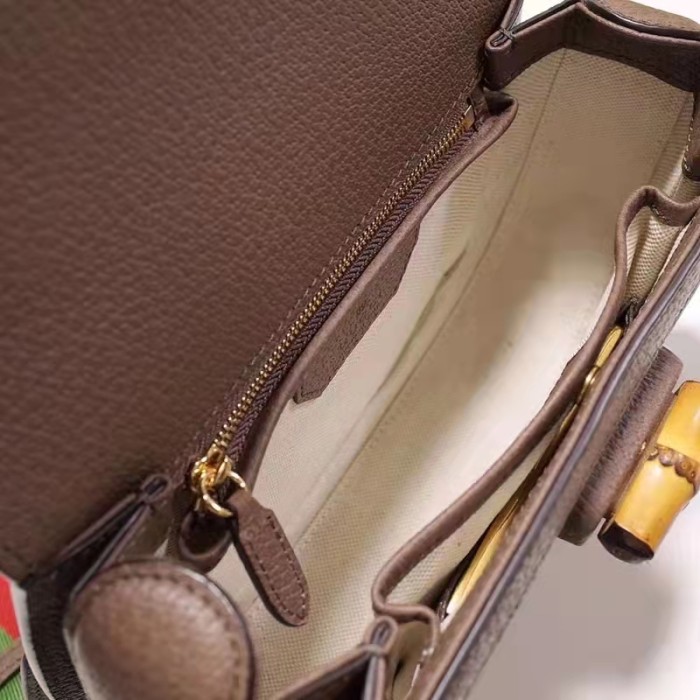 Gucci Women Bamboo 1947 Jumbo GG Mini Bag Brown Camel Ebony Canvas