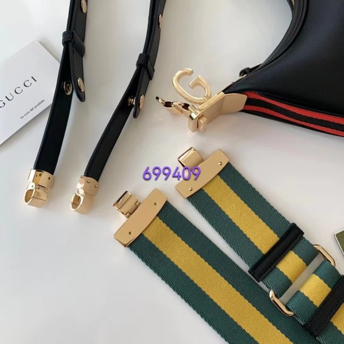 Gucci Women Attache Small Shoulder Bag Black Leather Orange Black Web