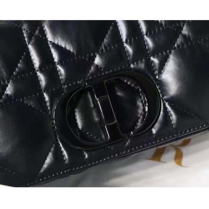 Dior Women CD Small Dior Caro Bag Black Quilted Macrocannage Calfskin