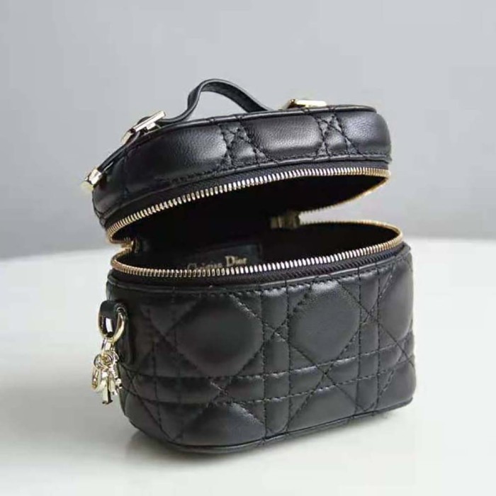 Dior Women Micro Lady Dior Vanity Case Cannage Lambskin-Black