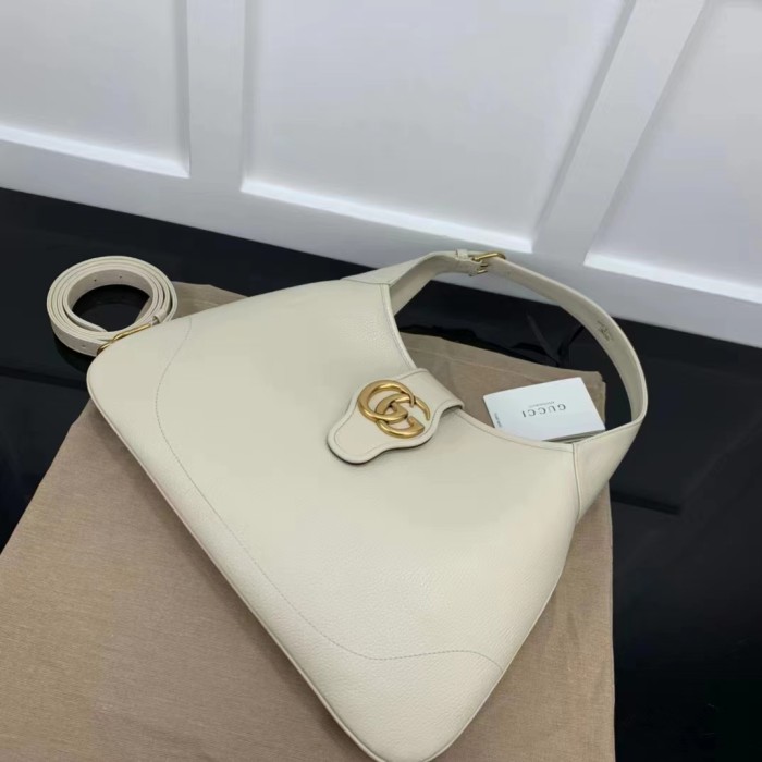 Gucci Women GG Aphrodite Medium Shoulder Bag White Soft Leather Double G