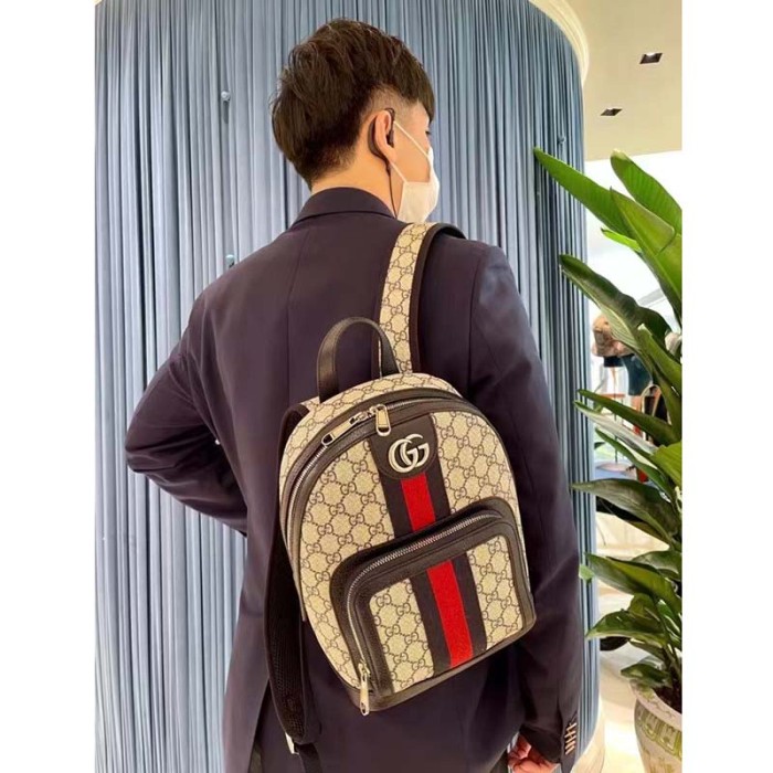 Gucci Unisex Ophidia GG Small Backpack Beige Blue GG Supreme Canvas