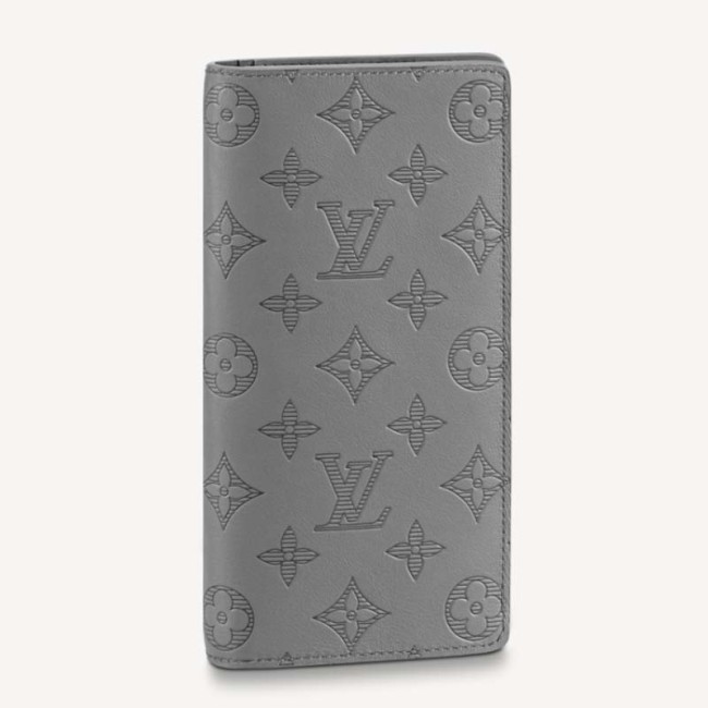 Louis Vuitton LV Unisex Brazza Wallet Anthracite Gray Monogram Shadow Calf Cowhide