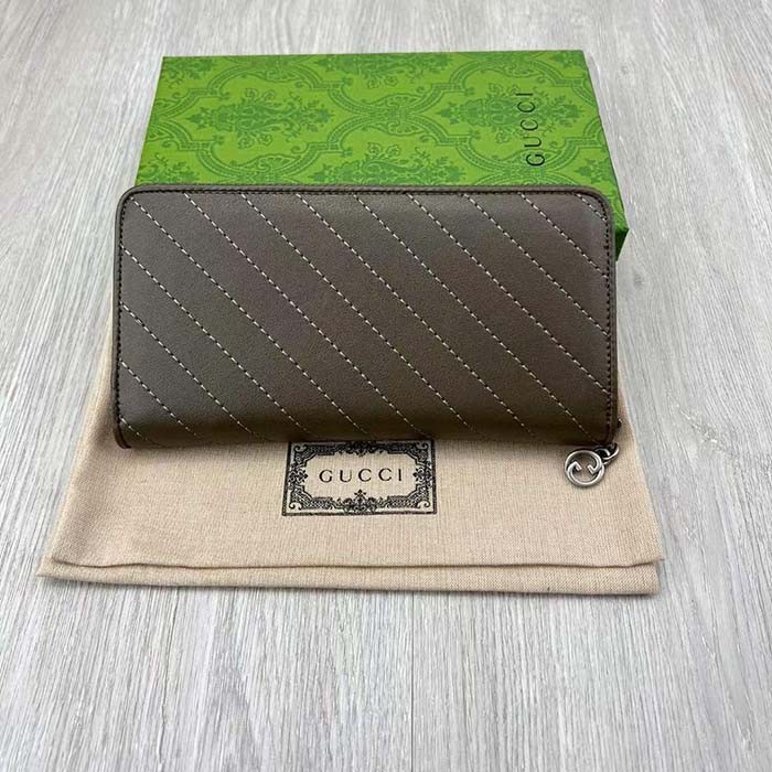Gucci Unisex GG Blondie Zip Around Wallet Brown Leather Round Interlocking G