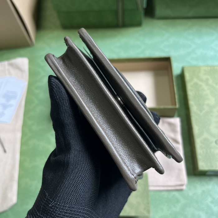 Gucci GG Unisex Blondie Card Case Wallet Brown Leather Taffeta Lining Round Interlocking G