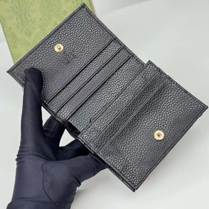 Gucci GG Unisex Leather Card Case Wallet Black Metal-Free Tanned Leather Double G Style ‎456126 CAO0G 1000