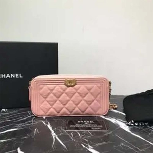 Chanel Women Boy Chanel Pink Long Zipped Wallet Grained Calfskin Leather
