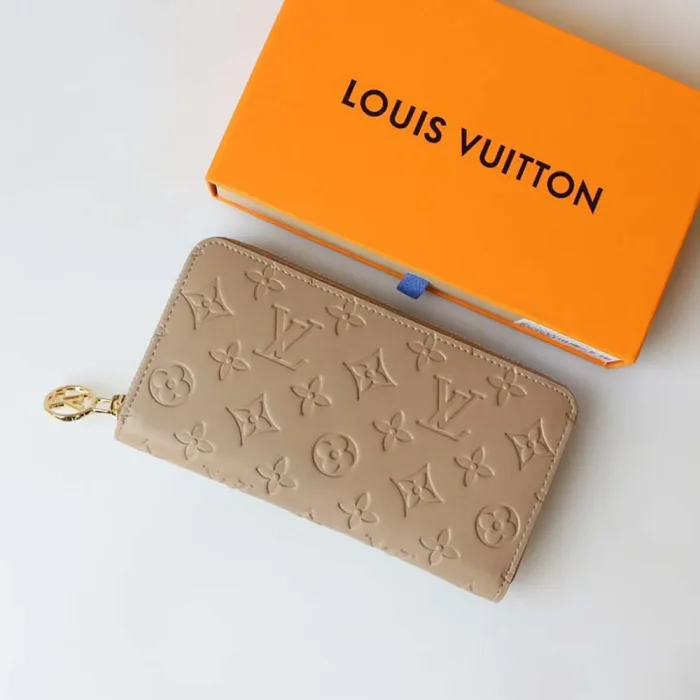 Louis Vuitton Unisex Zippy Wallet Monogram-embossed Lambskin-Taupe Brown