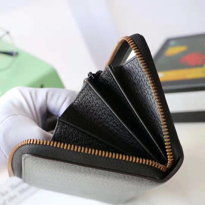 Gucci GG Unisex Leather Zip Around Wallet with Web in Black Leather