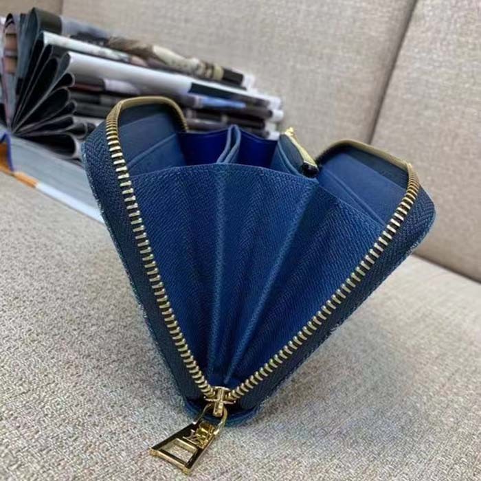 Louis Vuitton LV Unisex Zippy Wallet Purse Denim Blue GOTS Certified Cotton Monogram Denim